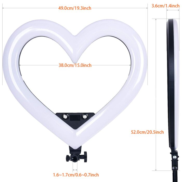 Selfie Ring Light with Tripod Stand, 19"RGB LED Heart-Shaped Ring Light with Phone Holder 0-100% Dimmable Live-Fill Lamp with USB Output Port for Video Conference Photography - Image 7
