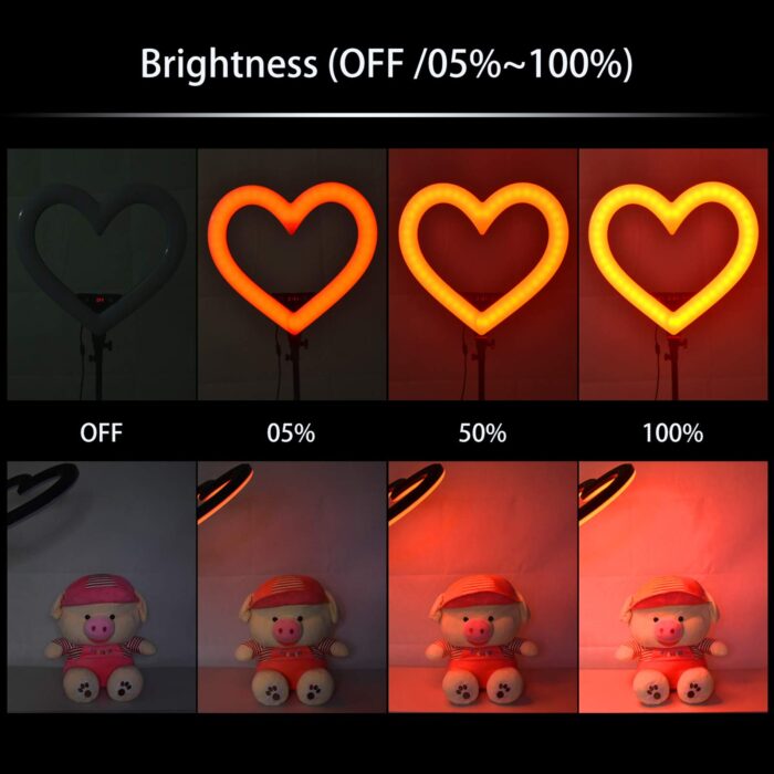 Selfie Ring Light with Tripod Stand, 19"RGB LED Heart-Shaped Ring Light with Phone Holder 0-100% Dimmable Live-Fill Lamp with USB Output Port for Video Conference Photography - Image 4