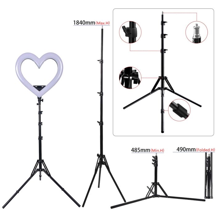 Selfie Ring Light with Tripod Stand, 19"RGB LED Heart-Shaped Ring Light with Phone Holder 0-100% Dimmable Live-Fill Lamp with USB Output Port for Video Conference Photography - Image 3